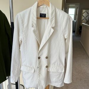 Abercrombie & Fitch Cream Double-Breasted Blazer
